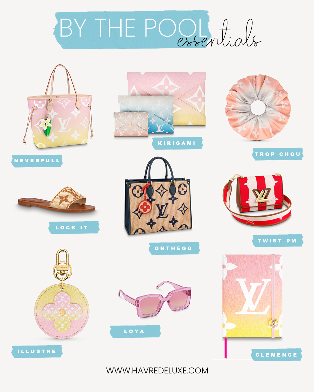 Louis Vuitton By the Pool Collection 2021, Neverfull MM -Light Pink, Kirigami Pochette