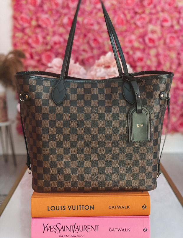 Étiquette de bagage en cuir marron Damier Ebene