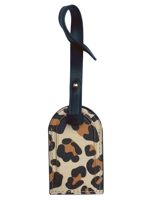 Étiquette de bagage en cuir à imprimé léopard